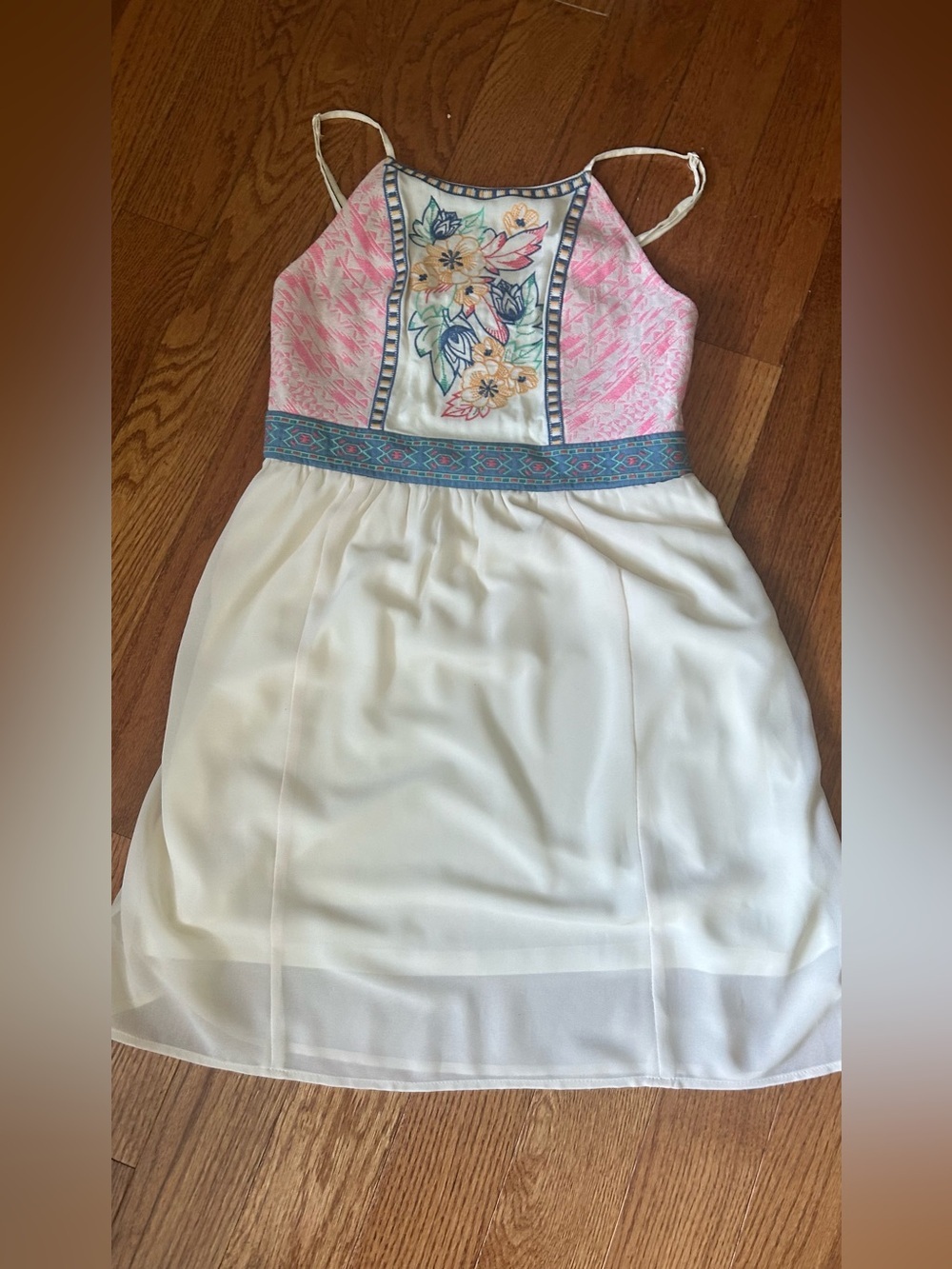 Flying Tomato Ivory Embroidered Mini Dress S Whimsical Cottagecore Embroidered